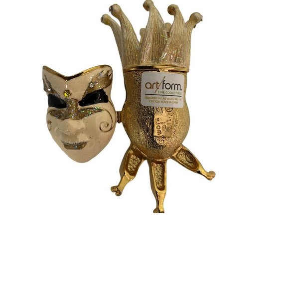 Jewelry Trinket Box Art Form Rhinestone Jester Enamel Clown 3 1/2" × 2" - Picture 3 of 5